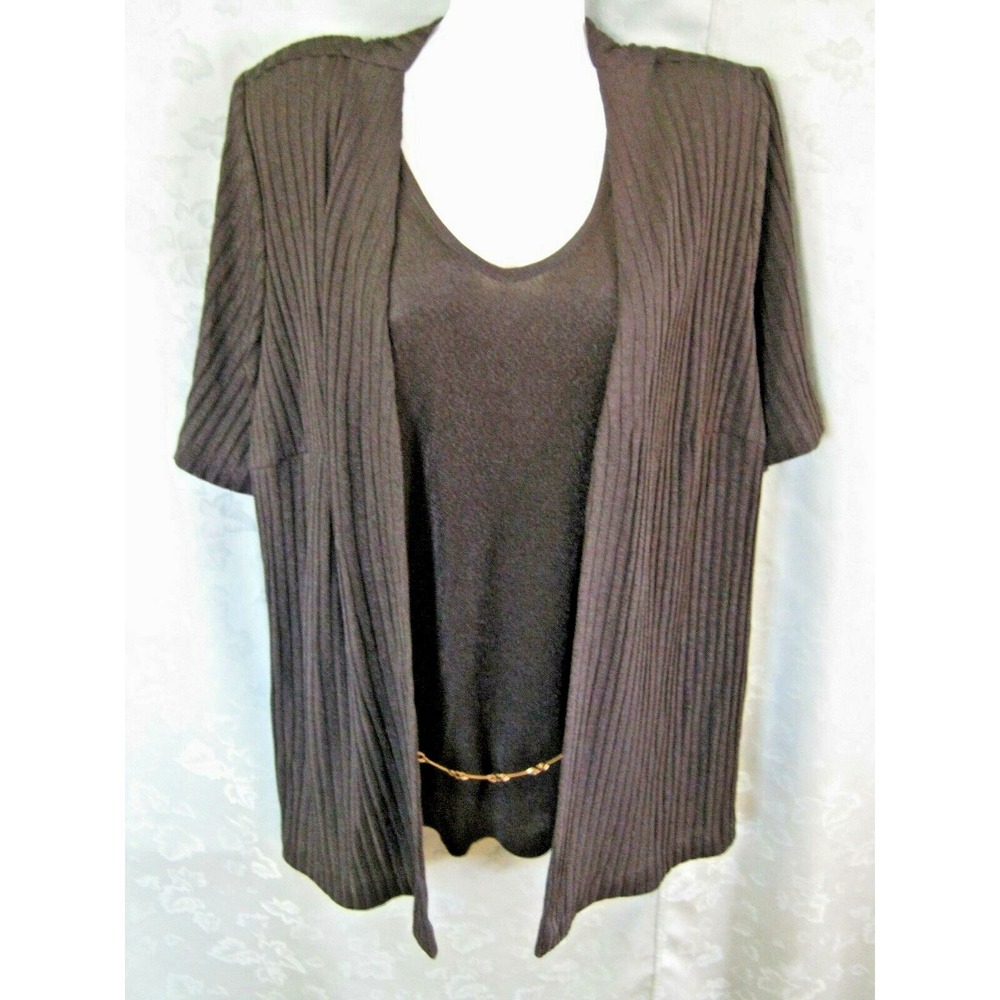 VTG 90's K. Woman Layered Look Top Plus Size 20W Dressy Black Knit Faux Twinset